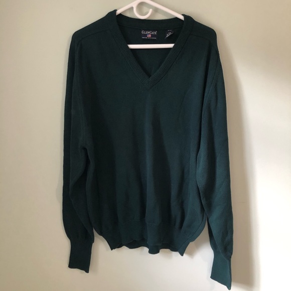 Glen Gate Green V-Neck Sweater Men Lg Made in USA - Picture 1 of 7